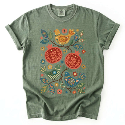 Pomegranates and Birds Vintage Washed T-Shirt