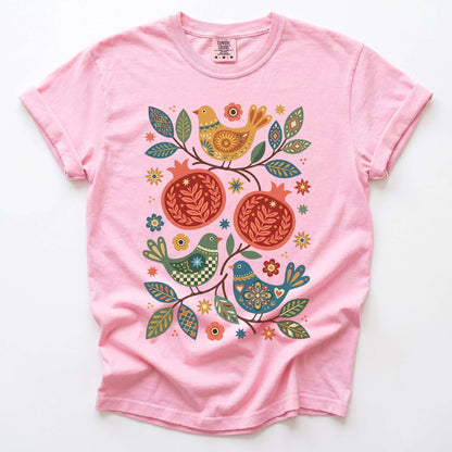 Pomegranates and Birds Vintage Washed T-Shirt