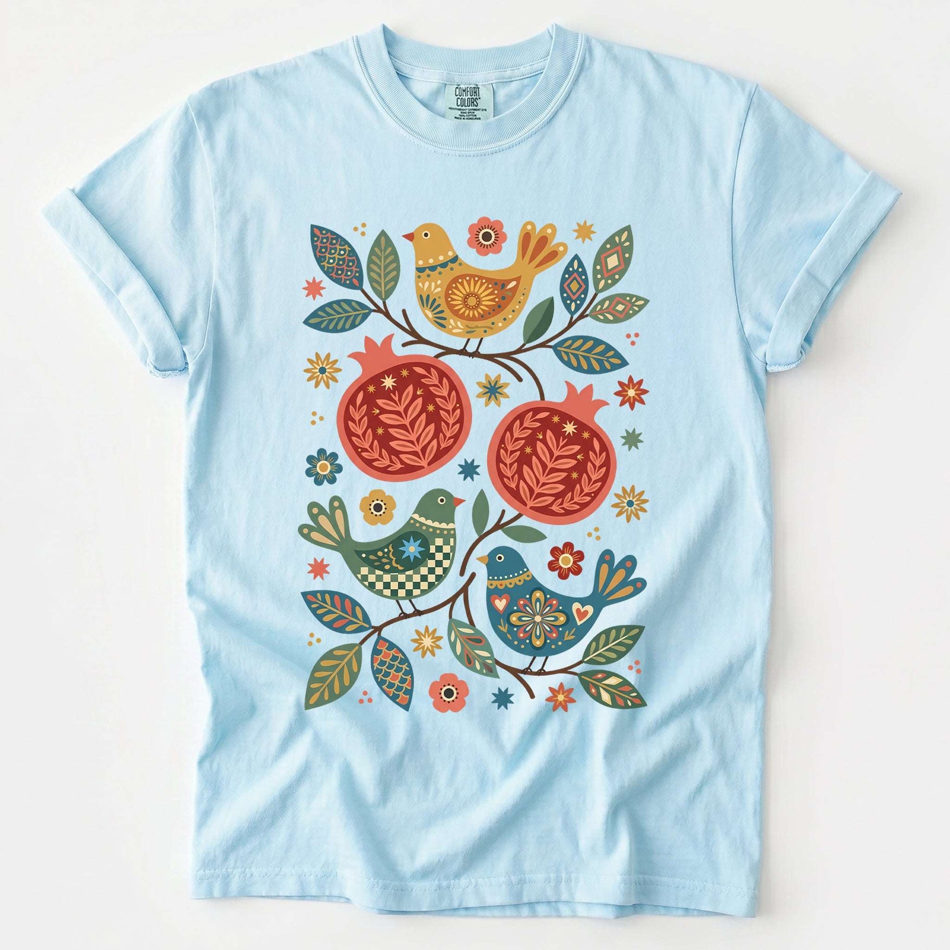 Pomegranates and Birds Vintage Washed T-Shirt