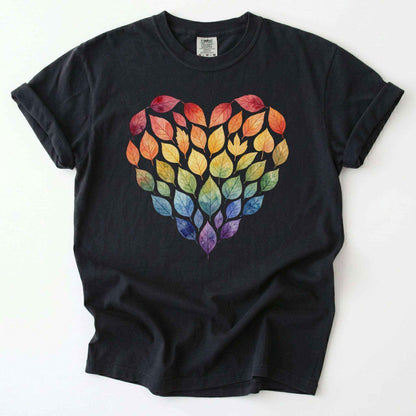 Rainbow Leaf Heart Vintage Washed T-Shirt