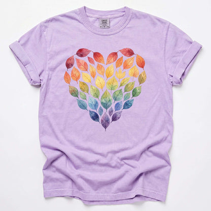 Rainbow Leaf Heart Vintage Washed T-Shirt