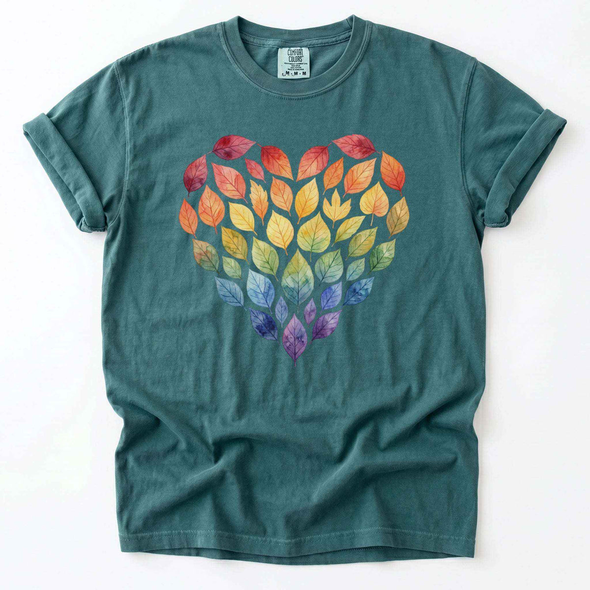 Rainbow Leaf Heart Vintage Washed T-Shirt