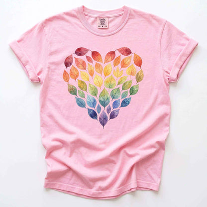 Rainbow Leaf Heart Vintage Washed T-Shirt