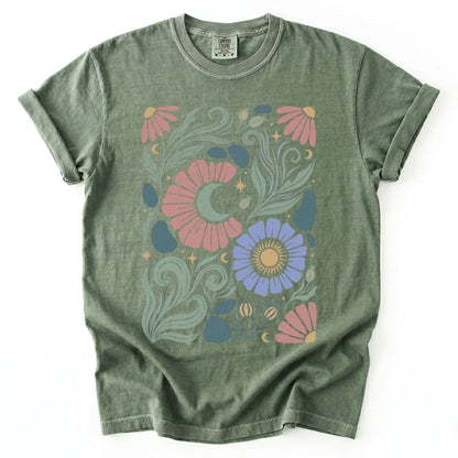 Retro Floral Swirl Vintage Washed T-Shirt