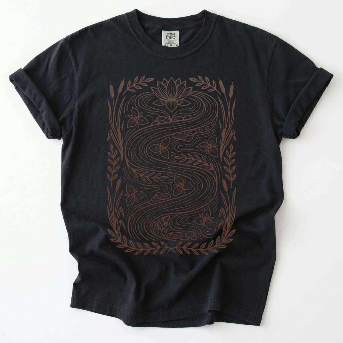 River & Lotus Block Print Vintage Washed T-Shirt