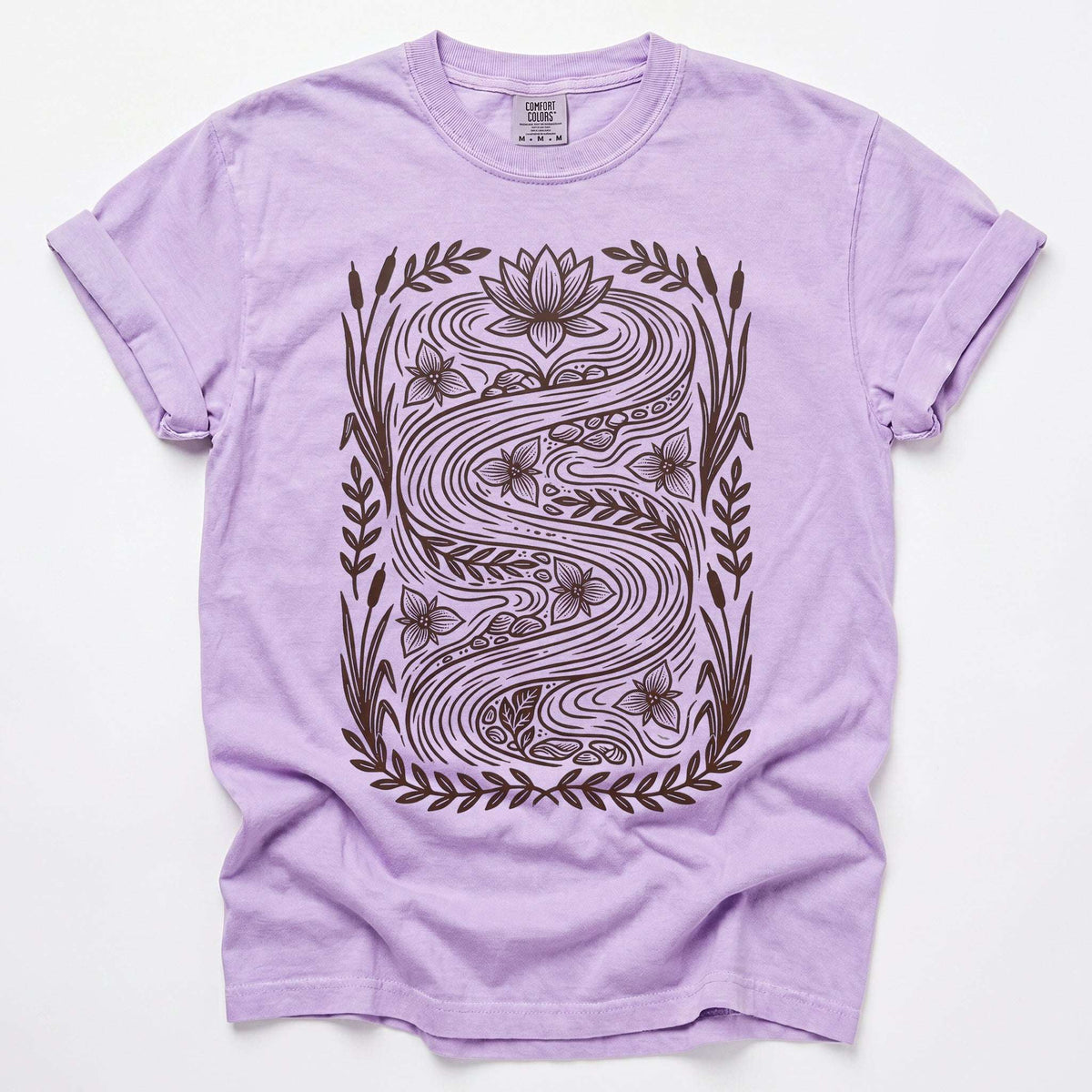 River & Lotus Block Print Vintage Washed T-Shirt