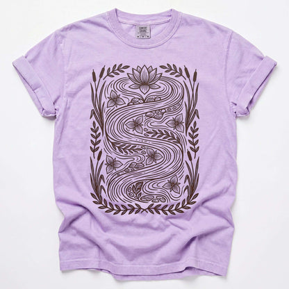 River & Lotus Block Print Vintage Washed T-Shirt