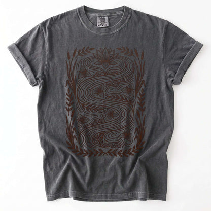 River & Lotus Block Print Vintage Washed T-Shirt
