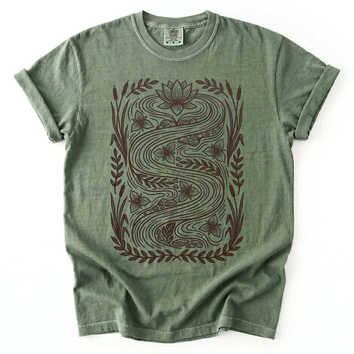River & Lotus Block Print Vintage Washed T-Shirt