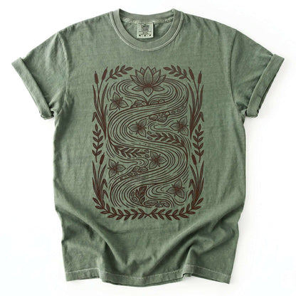 River & Lotus Block Print Vintage Washed T-Shirt