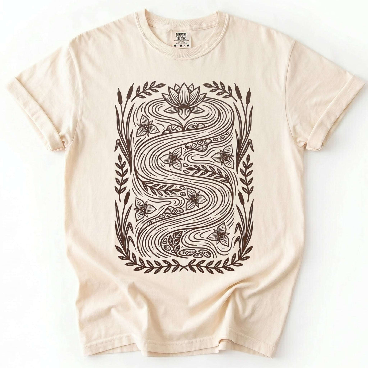 River & Lotus Block Print Vintage Washed T-Shirt