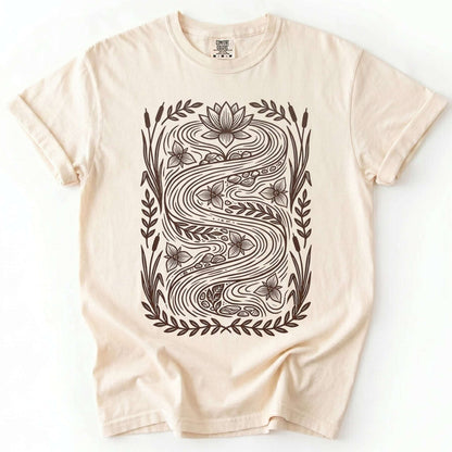 River & Lotus Block Print Vintage Washed T-Shirt