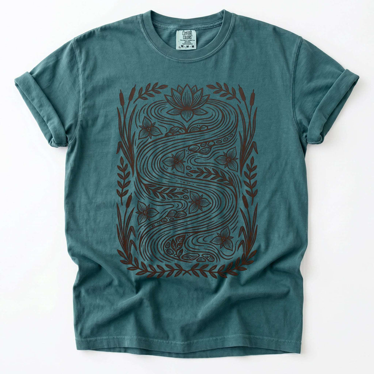 River & Lotus Block Print Vintage Washed T-Shirt