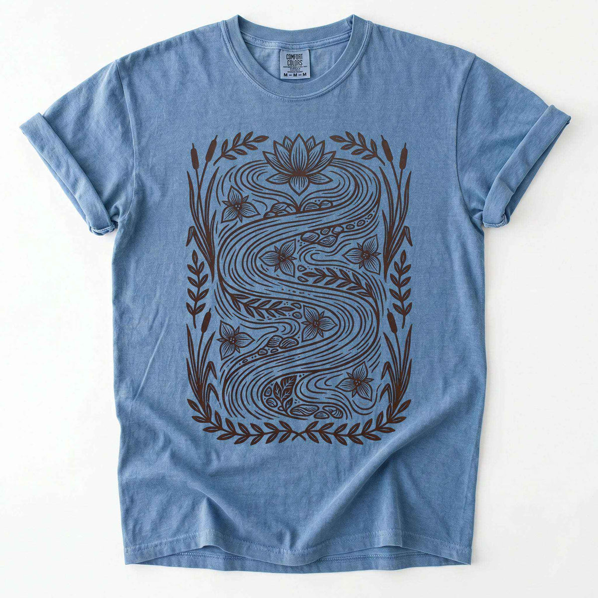 River & Lotus Block Print Vintage Washed T-Shirt