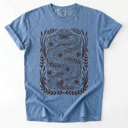 River & Lotus Block Print Vintage Washed T-Shirt