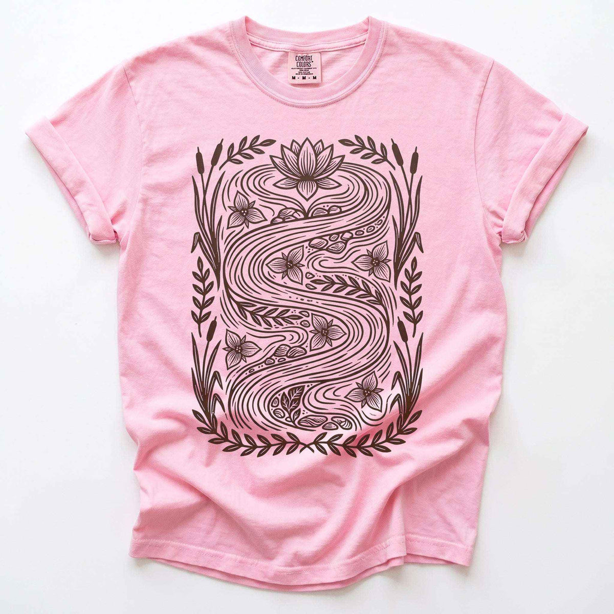 River & Lotus Block Print Vintage Washed T-Shirt