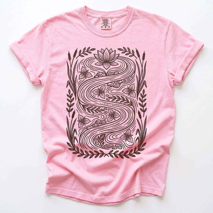 River & Lotus Block Print Vintage Washed T-Shirt
