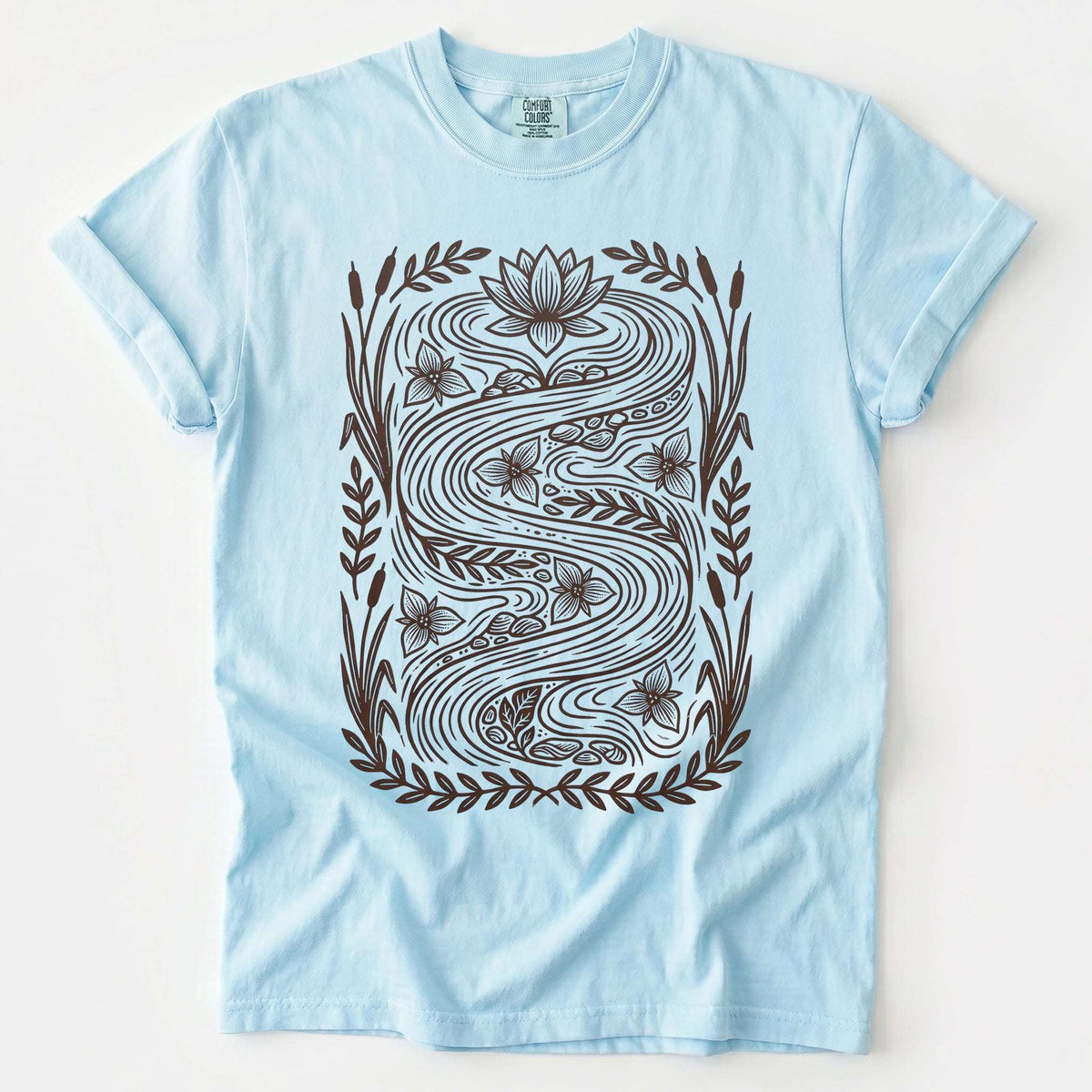 River & Lotus Block Print Vintage Washed T-Shirt