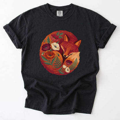 Sleeping Fox Folk Art Vintage Washed T-Shirt