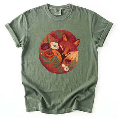 Sleeping Fox Folk Art Vintage Washed T-Shirt
