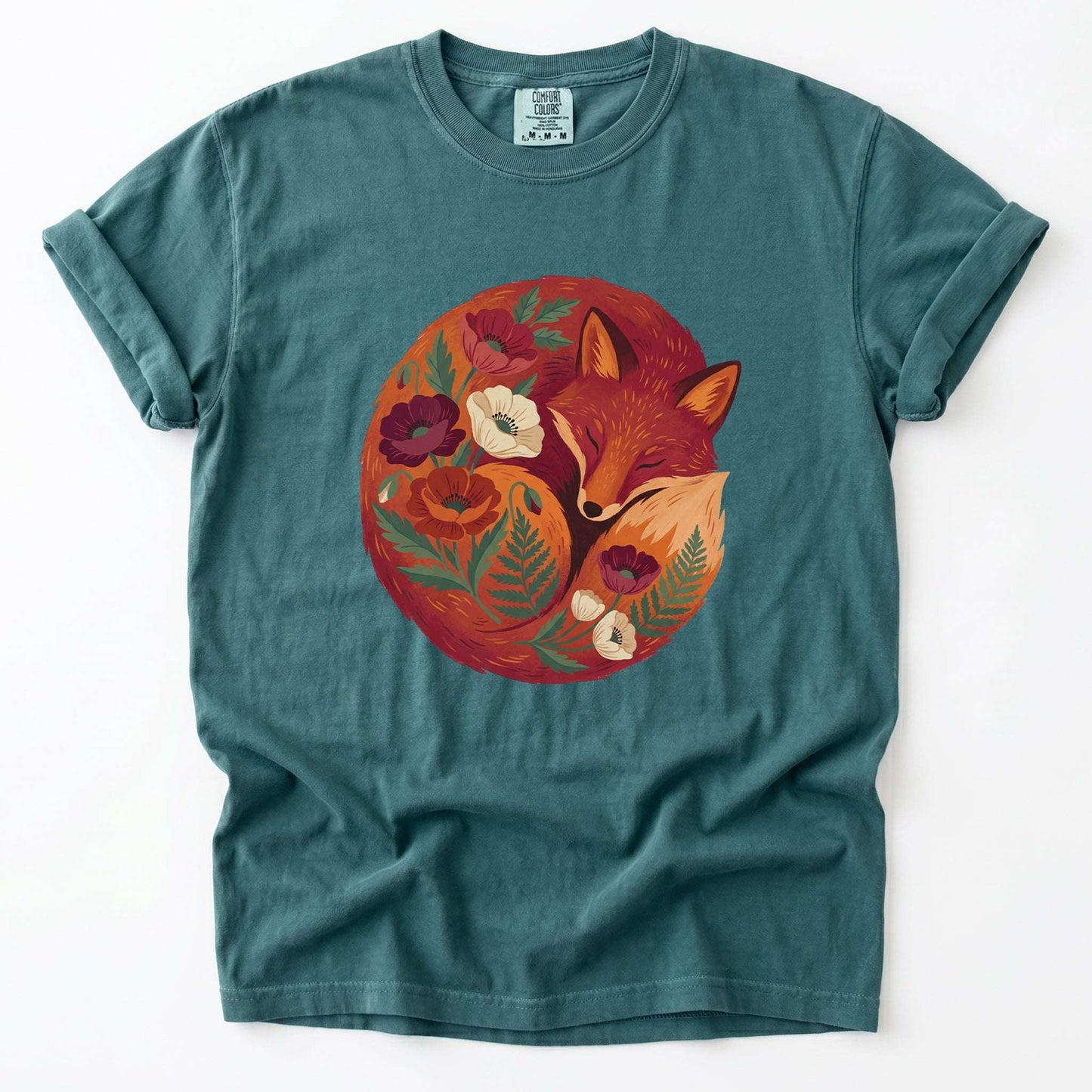 Sleeping Fox Folk Art Vintage Washed T-Shirt