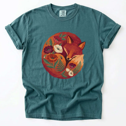 Sleeping Fox Folk Art Vintage Washed T-Shirt