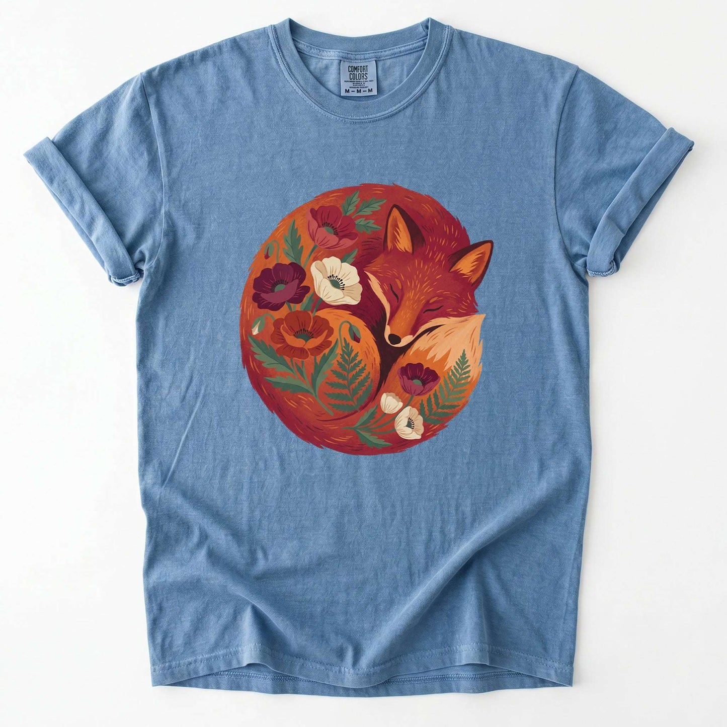 Sleeping Fox Folk Art Vintage Washed T-Shirt