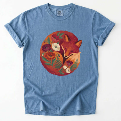 Sleeping Fox Folk Art Vintage Washed T-Shirt