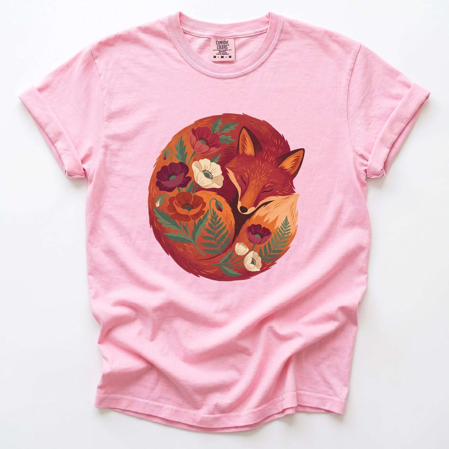 Sleeping Fox Folk Art Vintage Washed T-Shirt