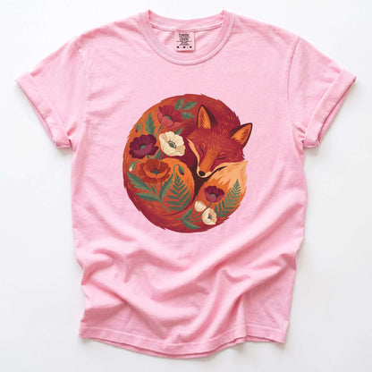 Sleeping Fox Folk Art Vintage Washed T-Shirt