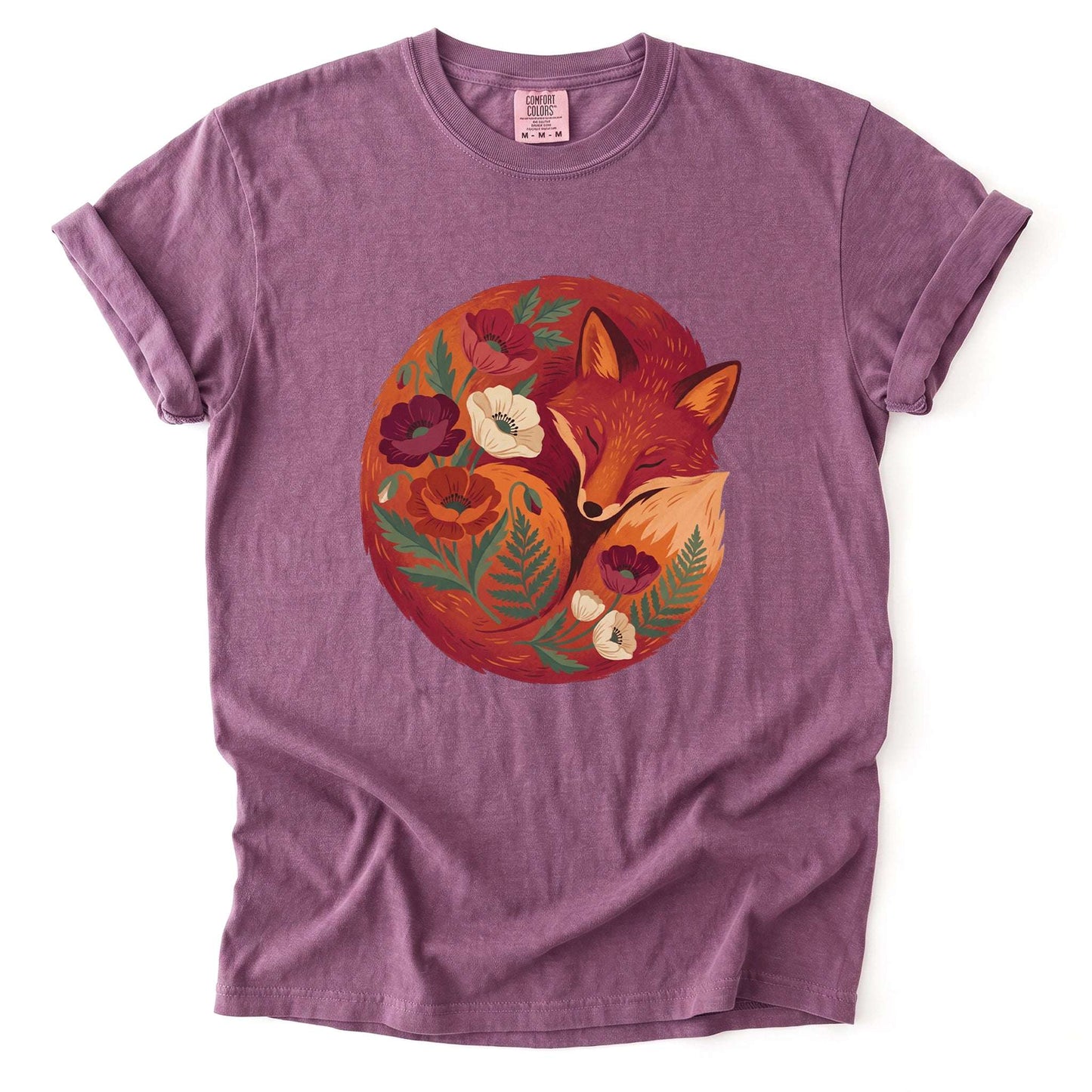 Sleeping Fox Folk Art Vintage Washed T-Shirt