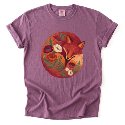 Sleeping Fox Folk Art Vintage Washed T-Shirt