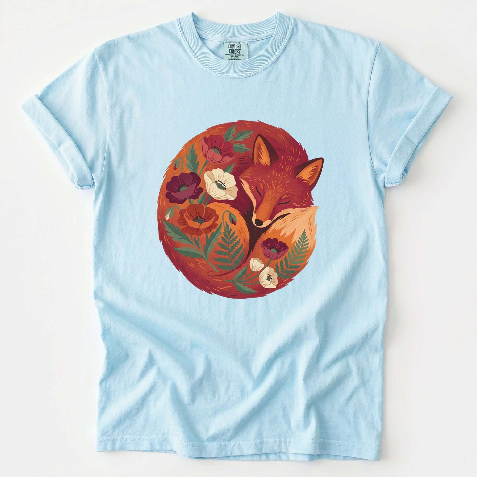 Sleeping Fox Folk Art Vintage Washed T-Shirt