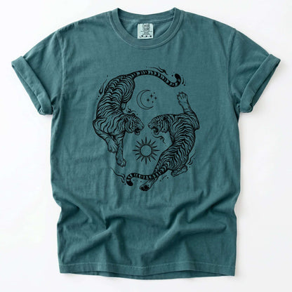 Mystical Yin Yang Tigers Vintage Washed T-Shirt