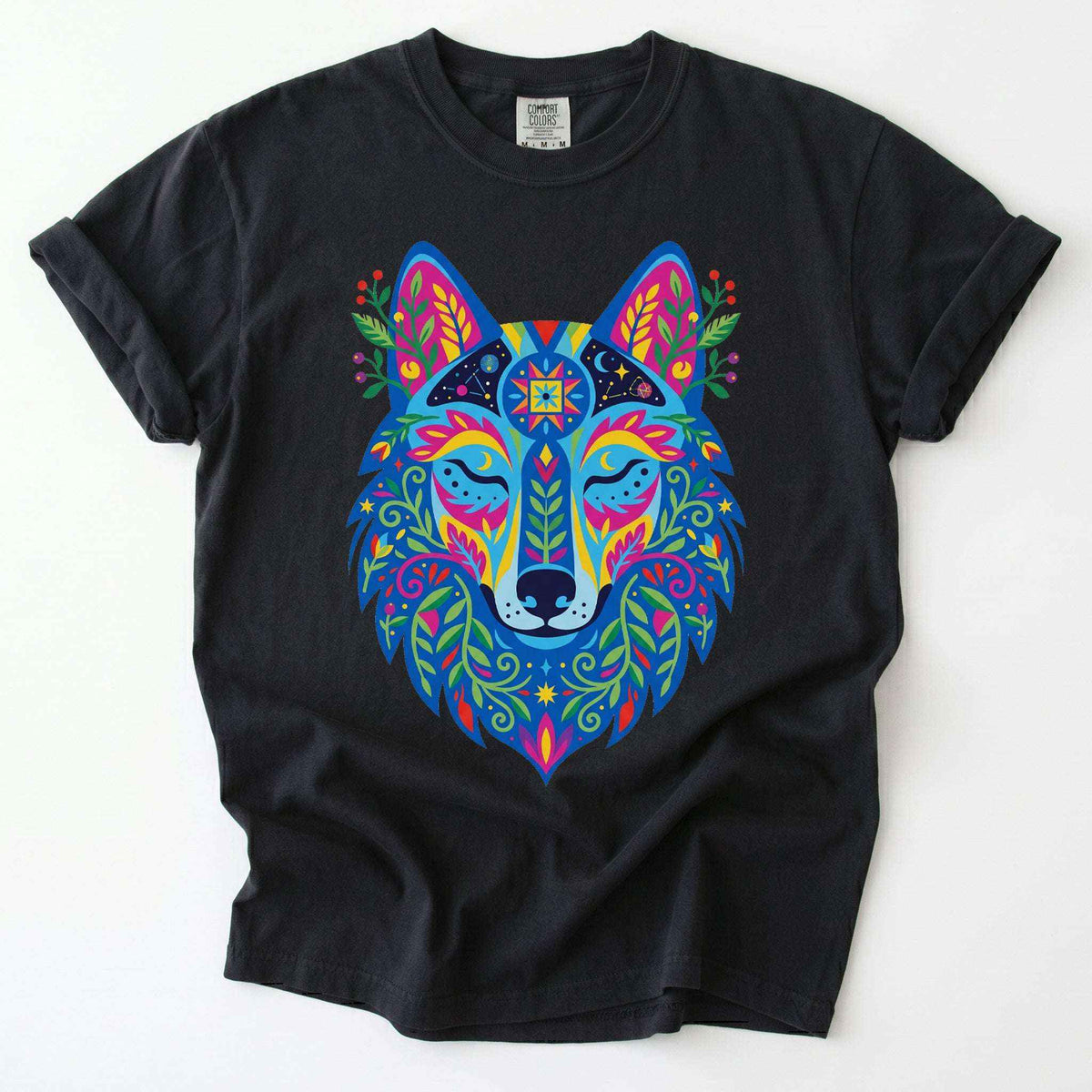 Vibrant Celestial Wolf Vintage Washed T-Shirt