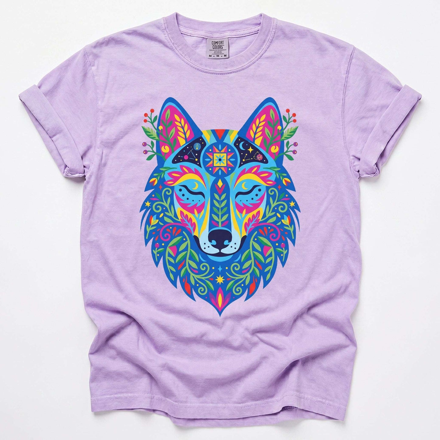 Vibrant Celestial Wolf Vintage Washed T-Shirt