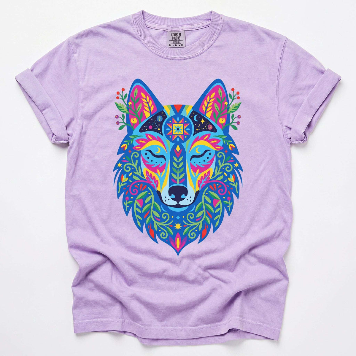 Vibrant Celestial Wolf Vintage Washed T-Shirt