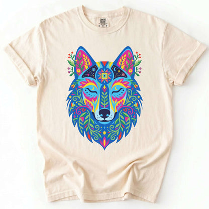Vibrant Celestial Wolf Vintage Washed T-Shirt
