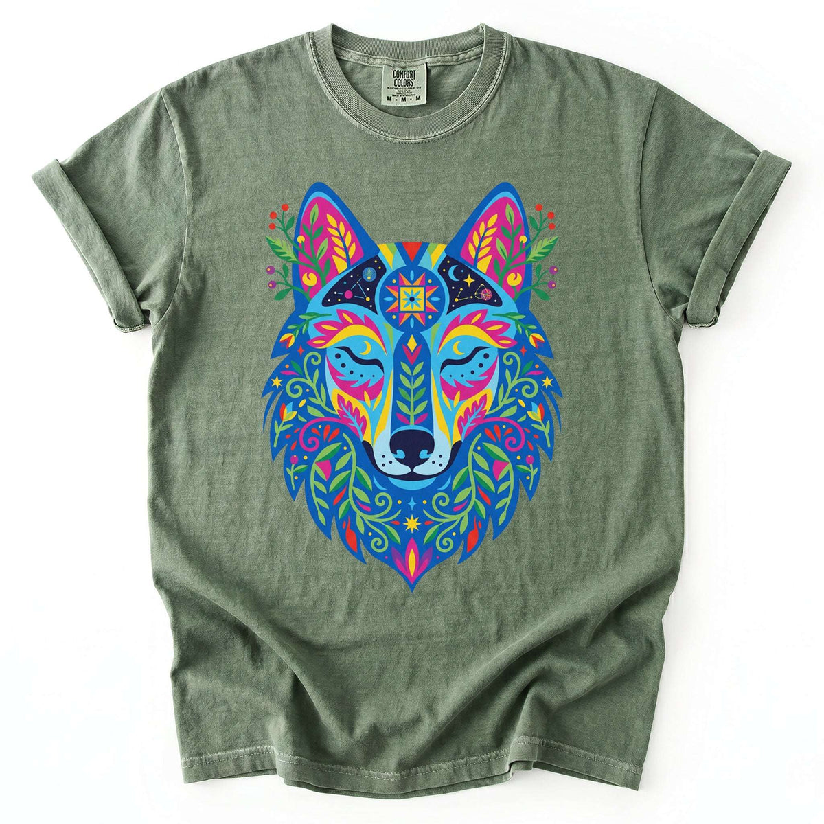 Vibrant Celestial Wolf Vintage Washed T-Shirt