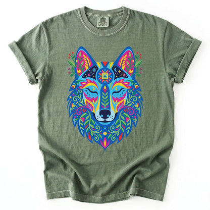 Vibrant Celestial Wolf Vintage Washed T-Shirt