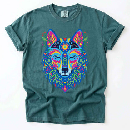 Vibrant Celestial Wolf Vintage Washed T-Shirt