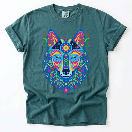 Vibrant Celestial Wolf Vintage Washed T-Shirt