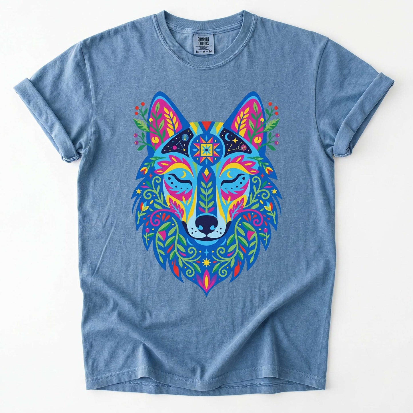 Vibrant Celestial Wolf Vintage Washed T-Shirt