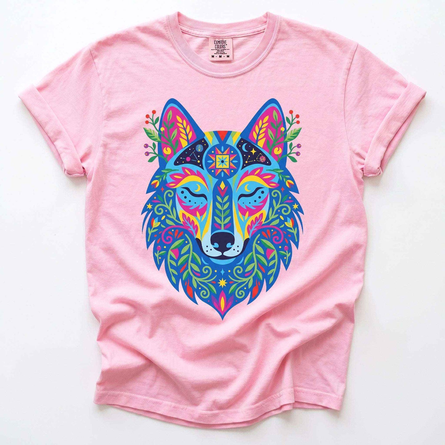 Vibrant Celestial Wolf Vintage Washed T-Shirt