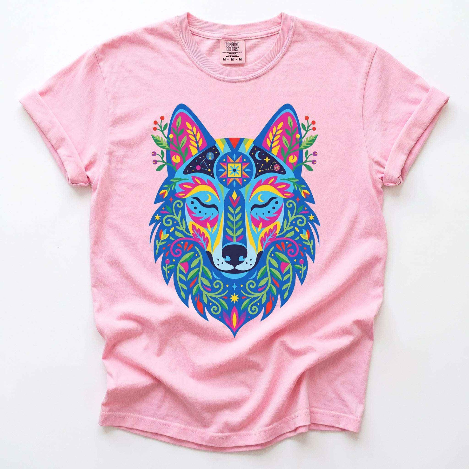 Vibrant Celestial Wolf Vintage Washed T-Shirt