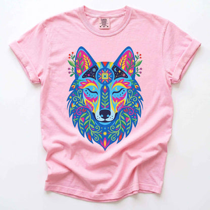 Vibrant Celestial Wolf Vintage Washed T-Shirt