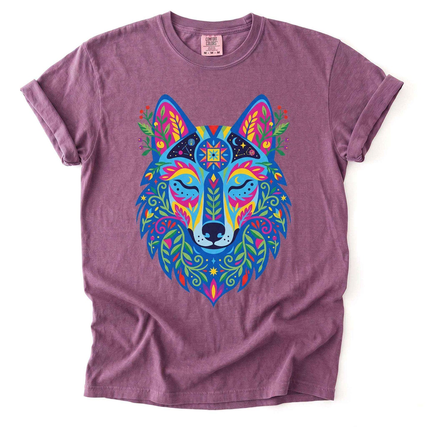 Vibrant Celestial Wolf Vintage Washed T-Shirt