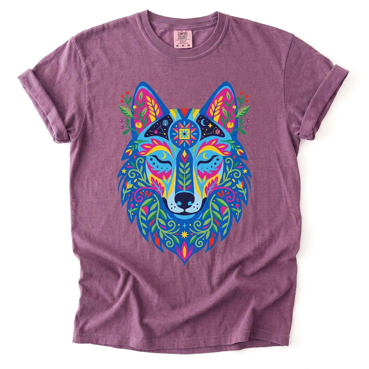 Vibrant Celestial Wolf Vintage Washed T-Shirt
