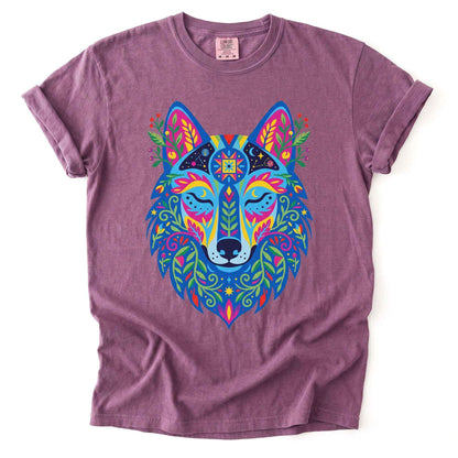 Vibrant Celestial Wolf Vintage Washed T-Shirt