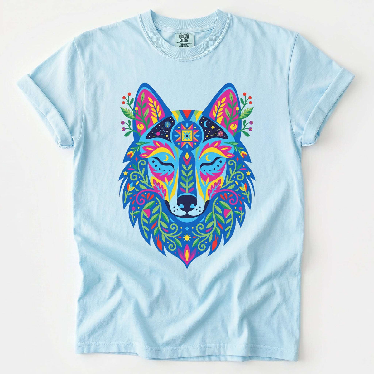 Vibrant Celestial Wolf Vintage Washed T-Shirt